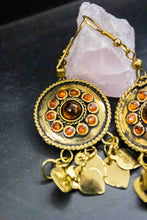 Load image into Gallery viewer, Vintage Solid Brass and Murano Glass Necklace with Earrings (Orange Glass)