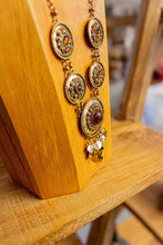 Load image into Gallery viewer, Vintage Solid Brass and Murano Glass Necklace with Earrings (Orange Glass)