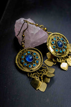 Load image into Gallery viewer, Vintage Solid Brass and Murano Glass Necklace with Earrings (Blue Glass)
