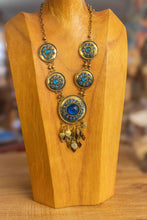Load image into Gallery viewer, Vintage Solid Brass and Murano Glass Necklace with Earrings (Blue Glass)
