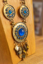 Load image into Gallery viewer, Vintage Solid Brass and Murano Glass Necklace with Earrings (Blue Glass)
