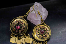 Load image into Gallery viewer, Vintage Solid Brass and Murano Glass Necklace with Earrings (Purple Glass)