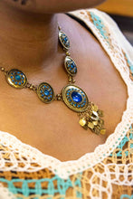 Load image into Gallery viewer, Vintage Solid Brass and Murano Glass Necklace with Earrings (Blue Glass)