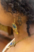 Load image into Gallery viewer, Vintage Solid Brass and Murano Glass Necklace with Earrings (Blue Glass)