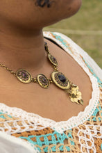 Load image into Gallery viewer, Vintage Solid Brass and Murano Glass Necklace with Earrings (Purple Glass)
