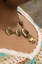 Load image into Gallery viewer, Vintage Solid Brass and Murano Glass Necklace with Earrings (Orange Glass)