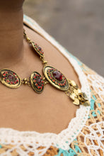 Load image into Gallery viewer, Vintage Solid Brass and Murano Glass Necklace with Earrings (Red Glass)