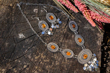 Charger l'image dans la galerie, Silver-Finished Brass Necklace with Murano Glass Accents-Orange