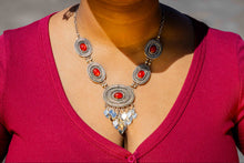 Charger l'image dans la galerie, Silver-Finished Brass Necklace with Murano Glass Accents-Red
