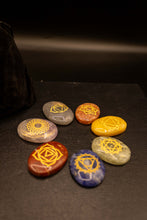 Load image into Gallery viewer, 7 Chakra Engraved Worry Stones Crystal Set | Reiki Healing Worry Stones | Meditation Gems | Spiritual Gift | Balancing Crystals | Holistic Therapy Tools