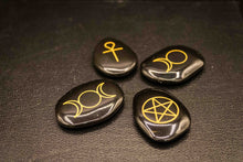Load image into Gallery viewer, Moon Magic Engraved Onyx Crystal Set | Goddess Wiccan Crystal set, Reiki Healing Stones | Meditation Gems Gift | Spiritual Protection Crystals | Divine Feminine Crystal Set