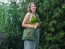 Charger l'image dans la galerie, Organic Hemp Cotton Medium Crossbody Bag-Turquoise Mandala