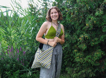 Charger l'image dans la galerie, Organic Hemp Cotton Bag-Chevron Striped Green and blue