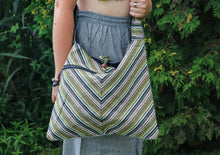 Charger l'image dans la galerie, Organic Hemp Cotton Bag-Chevron Striped Green and blue