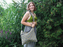Charger l'image dans la galerie, Organic Hemp Cotton Bag-Chevron Striped Green and blue