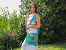 Charger l'image dans la galerie, Organic Hemp Cotton Medium Crossbody Bag-Blue Mandala
