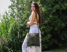 Charger l'image dans la galerie, Organic Hemp Cotton Medium Crossbody Bag-Green Mandala