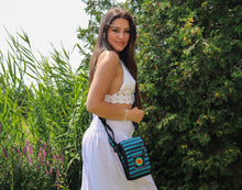 Charger l'image dans la galerie, Organic Hemp Cotton Small Crossbody Bag-Striped Navy and Blue