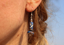 Load image into Gallery viewer, Vintage Blue Yak Bone & Brass Beaded Necklace & Earrings Set on Leather Rope-Oval Pendant