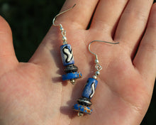 Load image into Gallery viewer, Vintage Blue Yak Bone & Brass Beaded Necklace & Earrings Set on Leather Rope-Oval Pendant