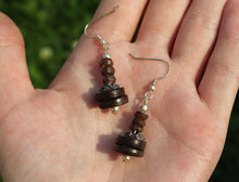 Load image into Gallery viewer, Vintage Dark Yak Bone Necklace & Earrings Set on Leather Rope- Folia Pendant