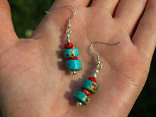 Load image into Gallery viewer, Vintage Tibetan Turquoise Necklace & Earrings Set on Leather Rope-Heart Pendant