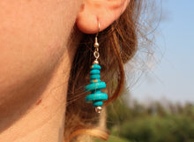 Load image into Gallery viewer, Vintage Tibetan Turquoise Yak Bone Necklace & Earrings Set on Leather Rope- Circle Pendant