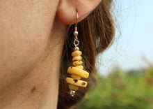 Load image into Gallery viewer, Vintage Light & Dark Yak Bone Necklace & Earrings Set on Leather Rope- Circle Pendant