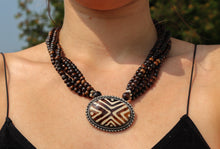 Load image into Gallery viewer, Vintage Yak Bone (Horn) Necklace-Beaded with Oval Pendant (Dark Oxidized Bone)