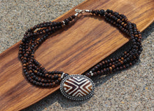 Load image into Gallery viewer, Vintage Yak Bone (Horn) Necklace-Beaded with Oval Pendant (Dark Oxidized Bone)