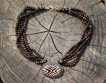 Load image into Gallery viewer, Vintage Yak Bone (Horn) Necklace-Beaded with Oval Pendant (Dark Oxidized Bone)