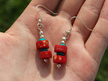 Load image into Gallery viewer, Vintage Tibetan Turquoise & Red Stone Necklace & Earrings Set on Leather Rope-Heart Pendant