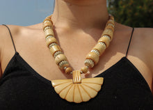 Load image into Gallery viewer, Vintage Yak Bone (Horn) Necklace-Beaded with Fan Pendant