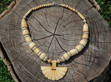 Load image into Gallery viewer, Vintage Yak Bone (Horn) Necklace-Beaded with Fan Pendant