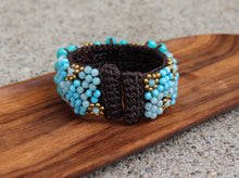Load image into Gallery viewer, Turquoise Stone Flower Pattern Leather Bracelet