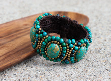 Load image into Gallery viewer, Turquoise Stone Leather Bracelet – Handcrafted Boho Style