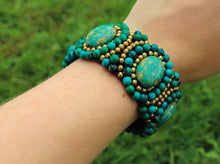 Load image into Gallery viewer, Turquoise Stone Leather Bracelet – Handcrafted Boho Style