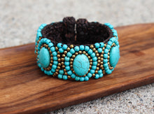 Load image into Gallery viewer, Turquoise Stone Leather Bracelet – Handcrafted Boho Style