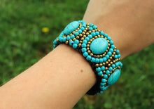 Load image into Gallery viewer, Turquoise Stone Leather Bracelet – Handcrafted Boho Style
