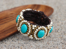 Load image into Gallery viewer, Turquoise & Howlit Leather Bracelet – Boho Natural Gemstone Jewelry