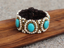 Load image into Gallery viewer, Turquoise & Howlit Leather Bracelet – Boho Natural Gemstone Jewelry