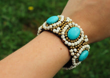 Load image into Gallery viewer, Turquoise & Howlit Leather Bracelet – Boho Natural Gemstone Jewelry