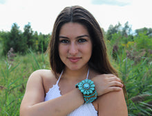 Load image into Gallery viewer, Turquoise Stone Flower Pattern Leather Bracelet