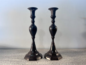 Antique Bronze Single-Branch Candle Holders-Curved Glossy Finish