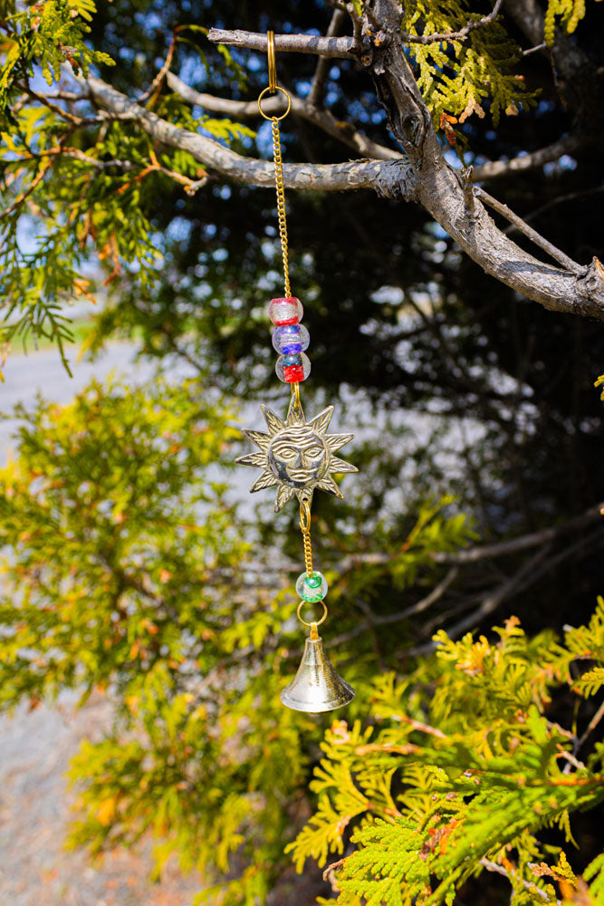 Vintage Sun Brass Wind Chime Bell with Glass Beads