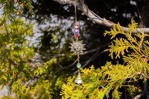 Vintage Sun Brass Wind Chime Bell with Glass Beads