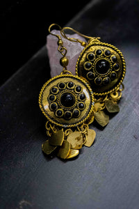 Vintage Solid Brass and Murano Glass Necklace with Earrings (Black Glass)