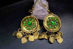 Vintage Solid Brass and Murano Glass Necklace with Earrings (Green Glass)