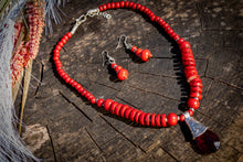 Load image into Gallery viewer, Yak Bone &amp; Brass Beaded Necklace-Red
