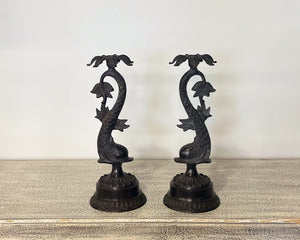 Antique Bronze Single-Branch Candle Holders-Aquatic Detailed